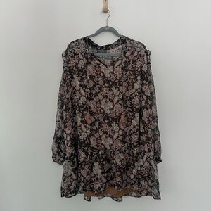 Women’s Dress Forum Paisley Floral Long Sleeve Sheer Tunic Dress Size L